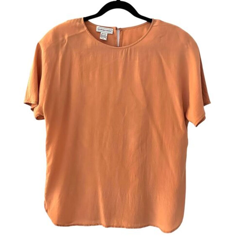 Lauren Alexandra Vintage Peach 100% Silk Short Sleeve Blouse Shoulder‎ Pads 8